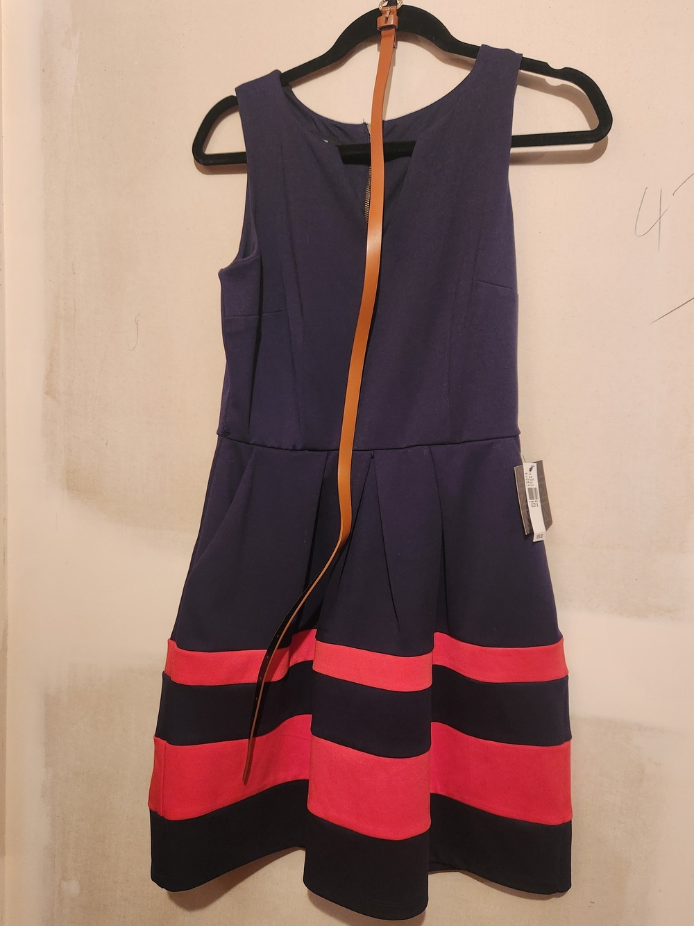 Girls Navy and Coral Stripe Fit-and-Flare Dress